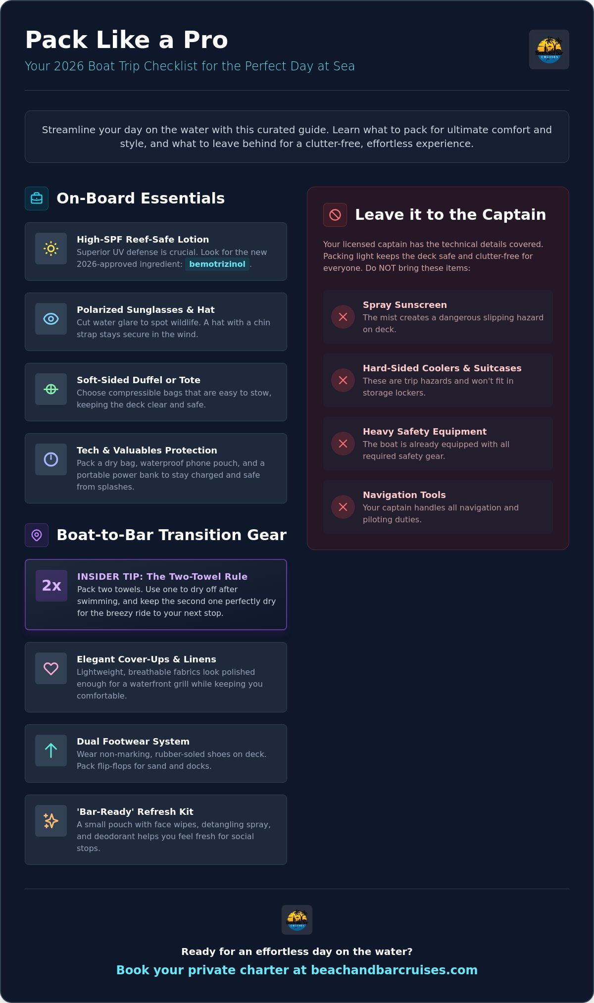 The Ultimate Beach Bag Checklist for a Private Boat Trip (2026 Edition)